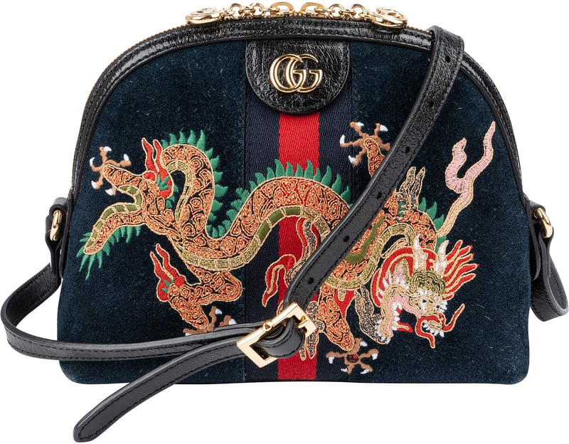 Gucci Suede Ophidia GG Embroidered Dragon Crossbody Bag