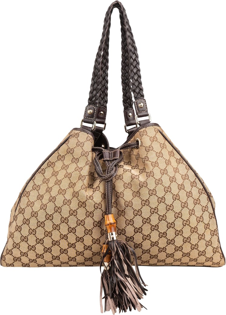 Gucci Monogram GG Canvas Indy Tassel Drawstring Hobo Shoulder Bag