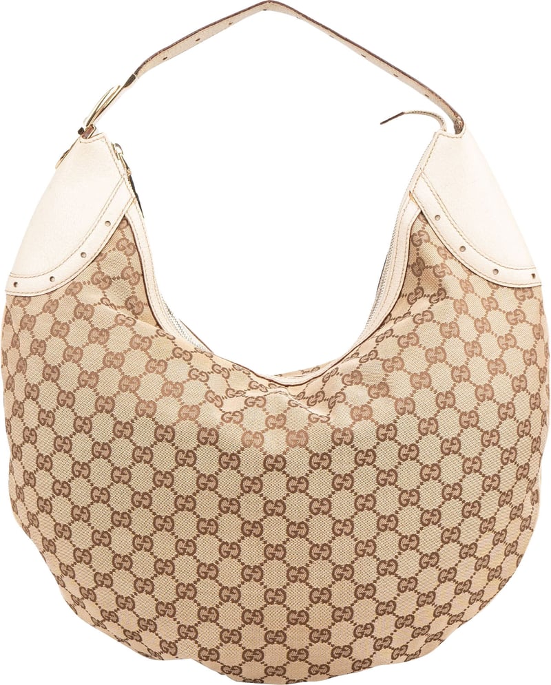 Gucci Monogram GG Canvas Perforated Leather Large Crescent Shoulder Bag