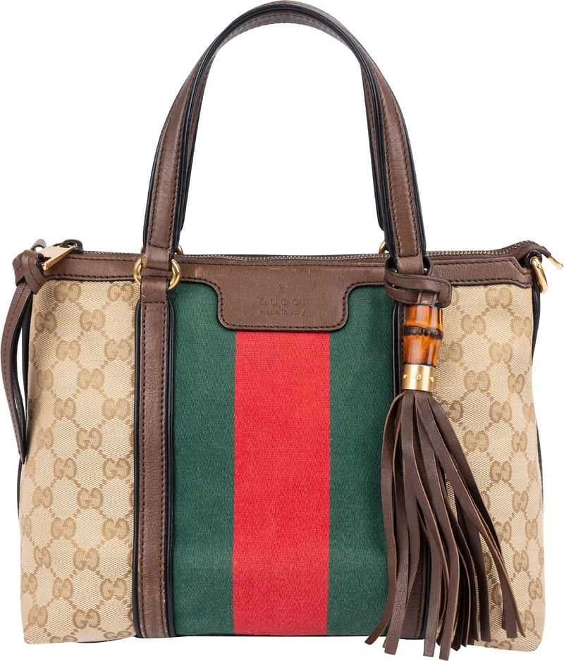 Gucci Monogram GG Canvas Bella Bamboo Tassel Tote Handbag