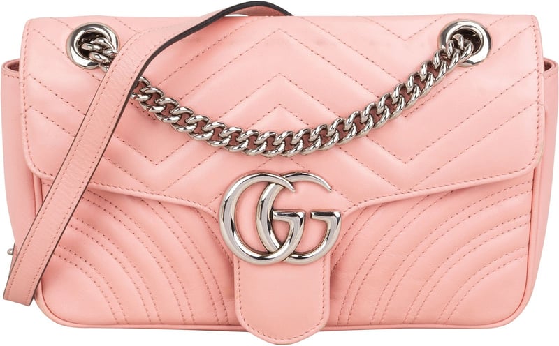Gucci Pink Leather GG Marmont Matelassé Shoulder Crossbody Bag