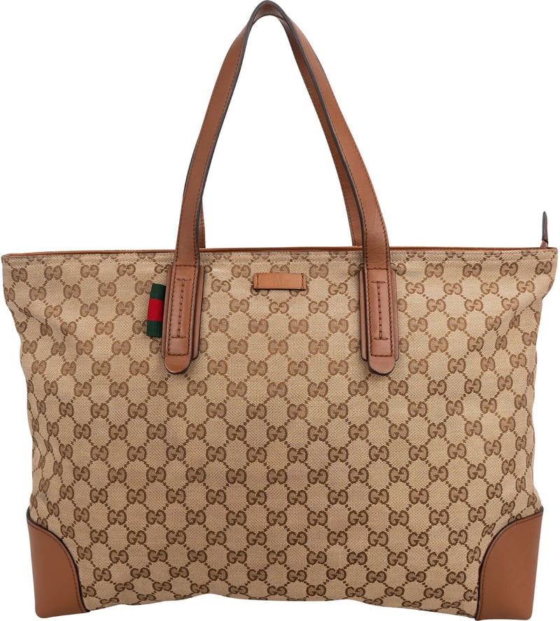 Gucci Monogram GG Canvas Web Large Tote Shoulder Bag