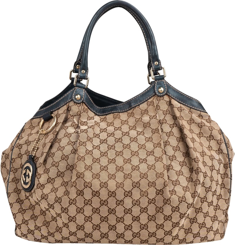 Gucci Monogram GG Canvas Navy Leather Sukey Large Hobo Shoulder Bag