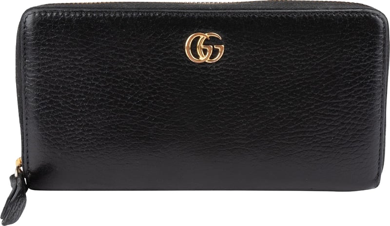 Gucci Black Leather GG Marmont Zip Around Wallet