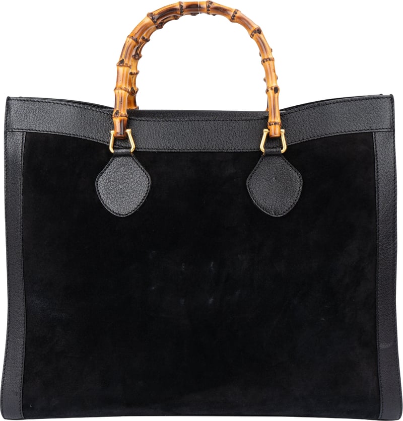 Gucci Black Suede Bamboo Handbag
