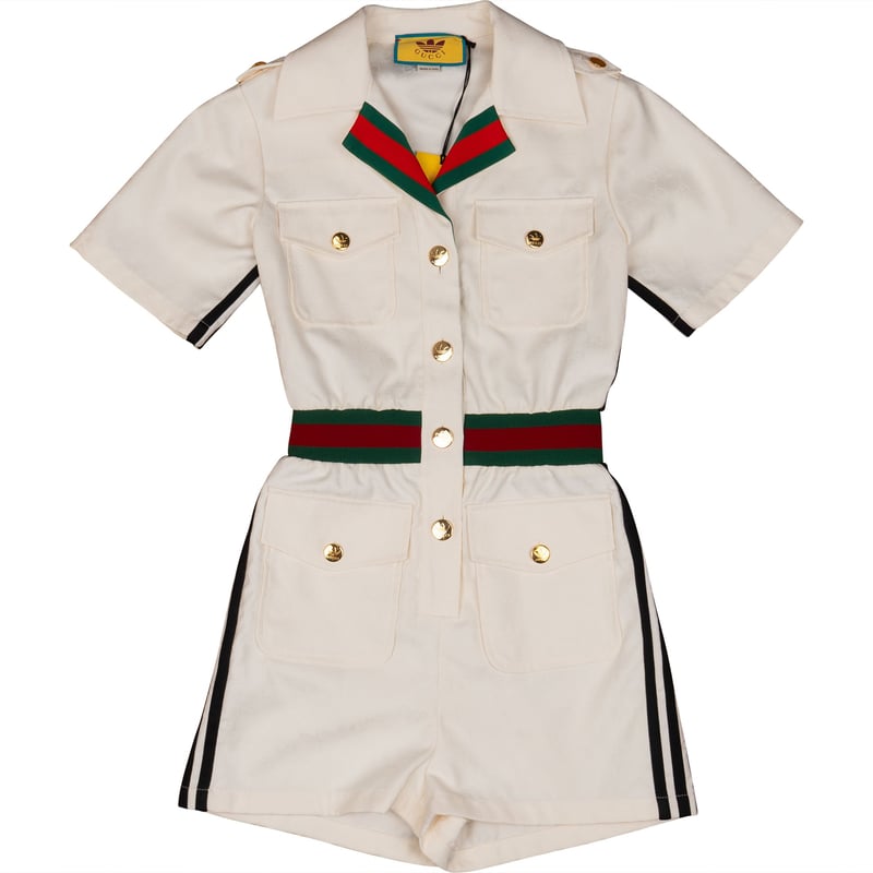 Gucci x Adidas White GG Monogram Cotton Jumpsuit (36)