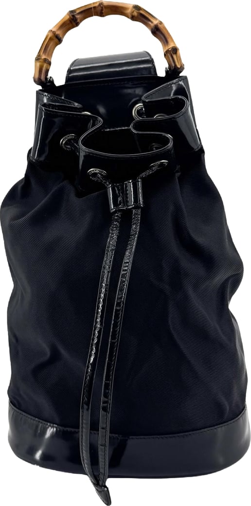 Gucci Vintage Bamboo Drawstring Suede and Leather