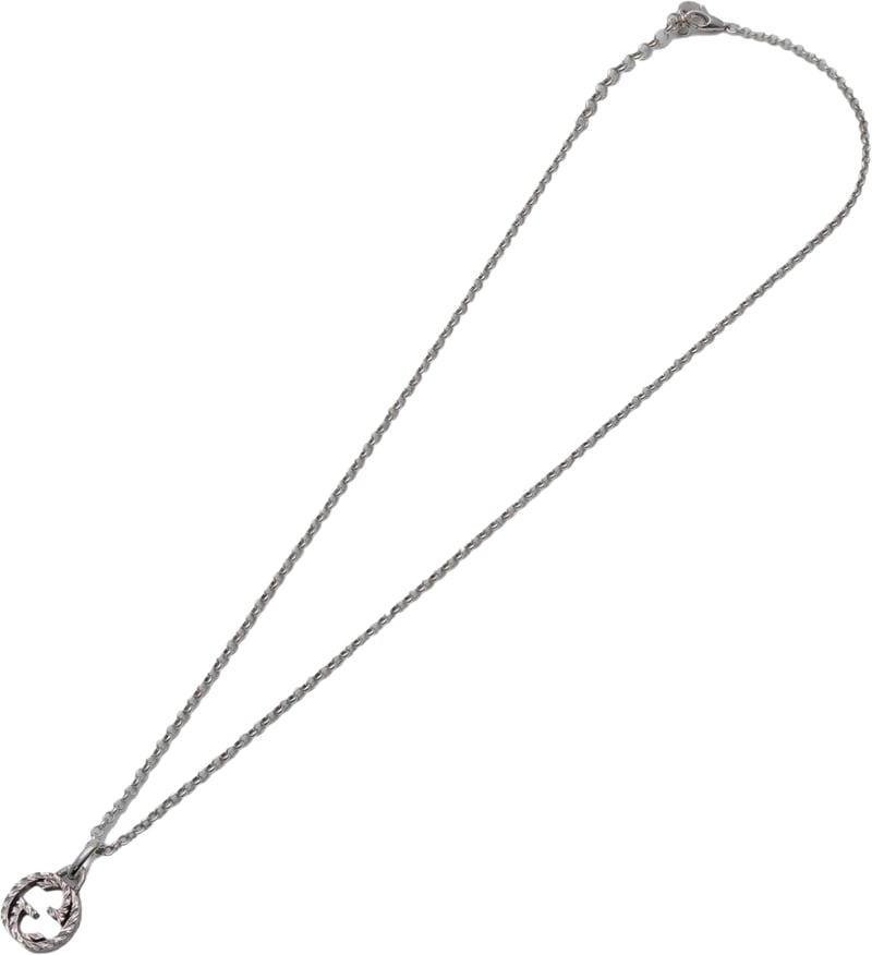 Gucci Engraved Interlocking G Chain Link Pendant Sterling Silver Large