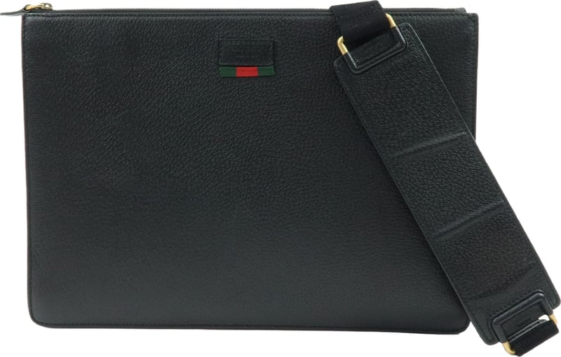Gucci Web Strap Front Zip Messenger Leather Large