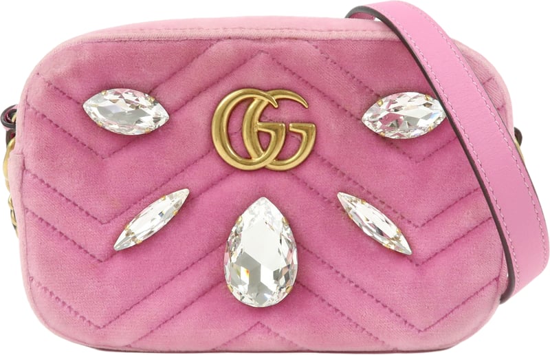 Gucci GG Marmont Crystal Embellished Matelasse Velvet Small