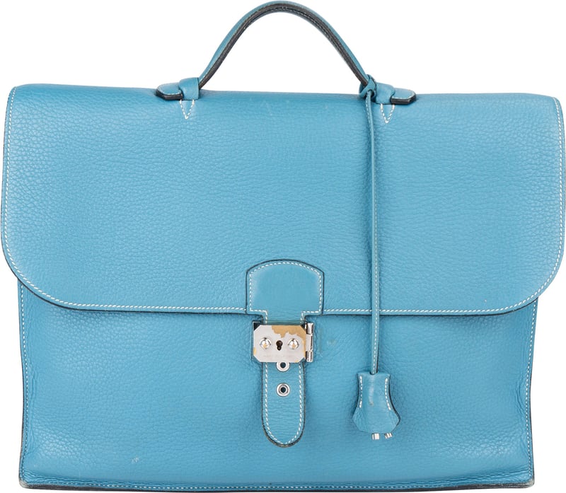 Hermès Blue Jean Togo Leather Sac A Depeches Business Handbag