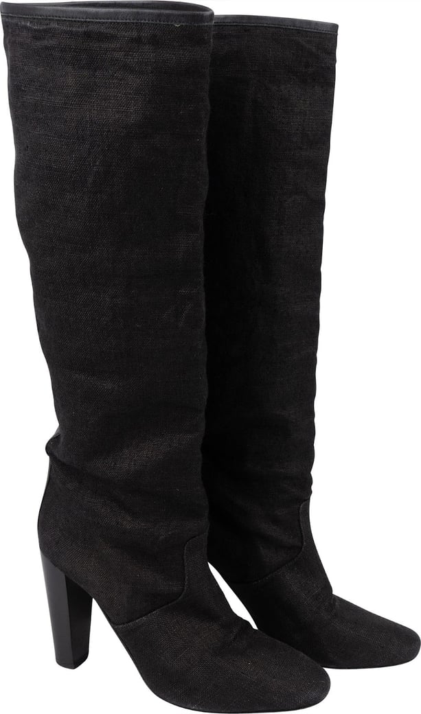 Hermès Black Cotton Knee High Boots (36)