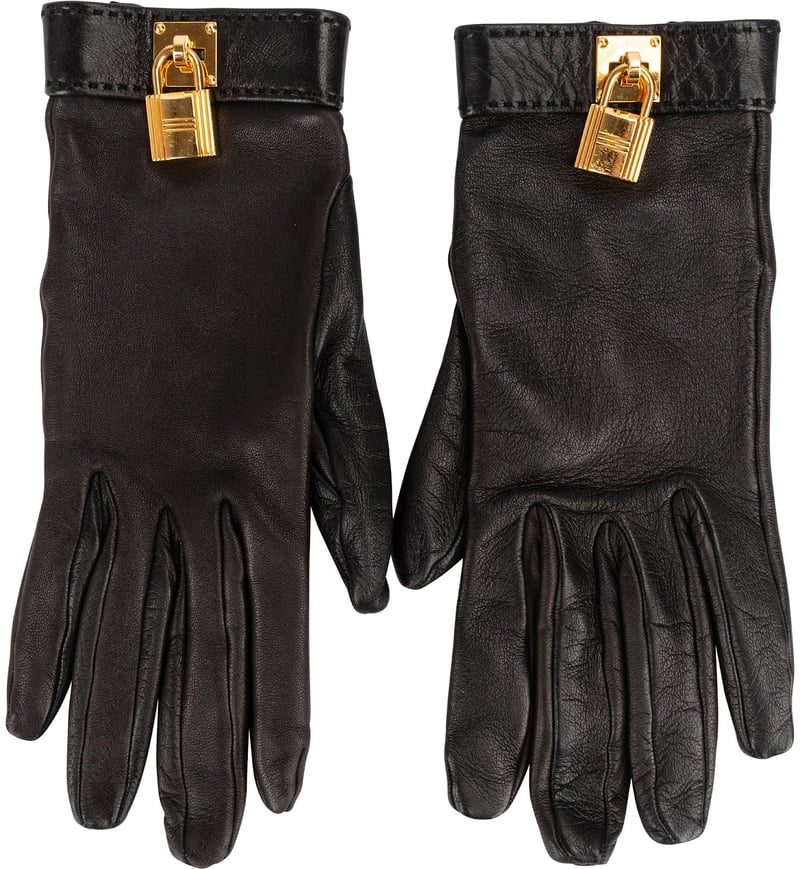 Hermès Black Leather Kelly Women Gloves