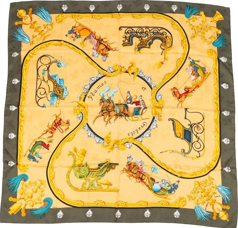 Hermès Plumes et Grelots Silk Carre 90 Scarf Tuch