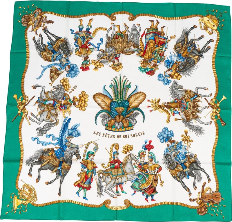 Hermès Les Fêtes du Roi Soleil Silk Carre 90 Scarf Tuch