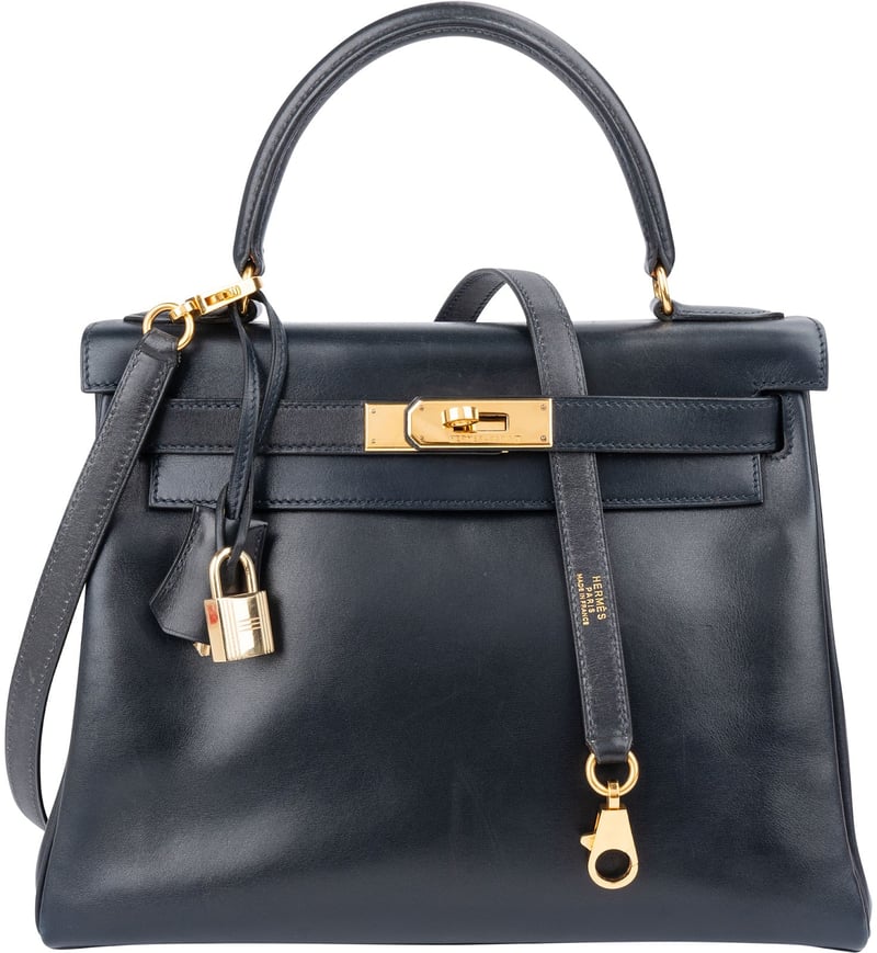 Hermès Blue Boxcalf Leather Kelly 28 Handbag