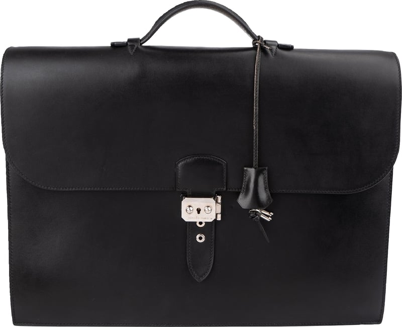 Hermès Noir Box Calf Leather Sac à Dépêches Business Handbag