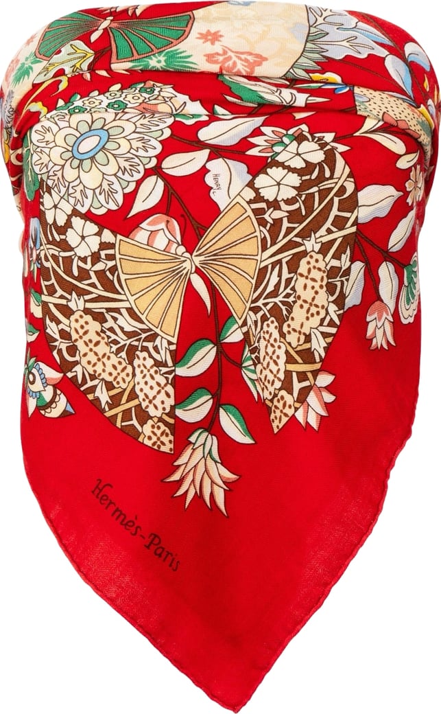 Hermès Eventails Cashmere Silk 140 Scarf Tuch FLEURS ET PAPILLONS DE TISSUS