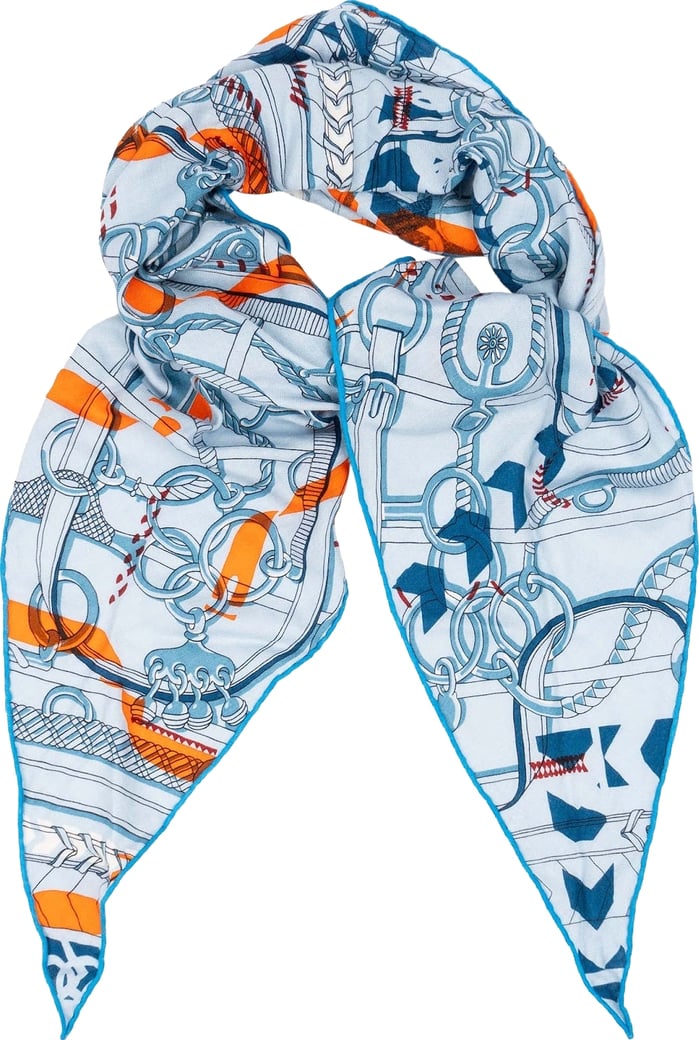 Hermès 213 x 73 cm PANOPLIE EQUESTRE IMPRIMEUR FOU LOSANGE Silk Cashmere Scarf Tuch