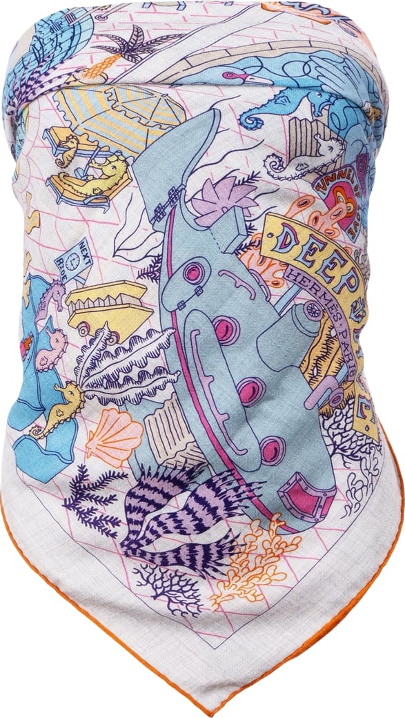 Hermes Grey Splash Park Hippodrome Gavroche Silk Cashmere 140 Scarf Tuch