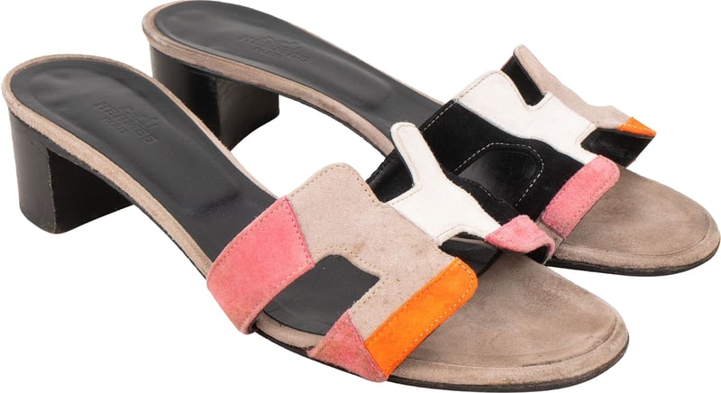 Hermès Multicolor Suede Oasis Block Sandals (37,5)