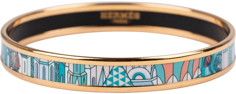 Hermès Gold Tone Enamel La Cité Cavalière Bangle Bracelet