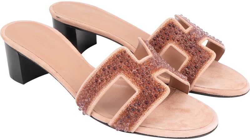 Hermès Pink Leather & Suede Beaded Oasis Sandals (40)