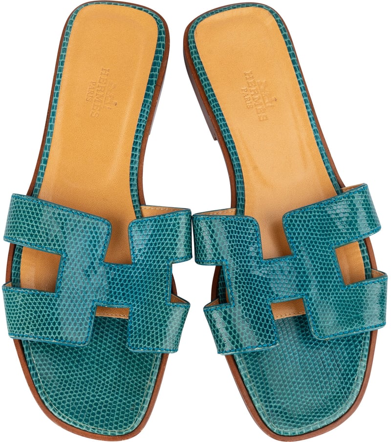 Hermès Bleu Lizard Leather Oran Sandals (36)
