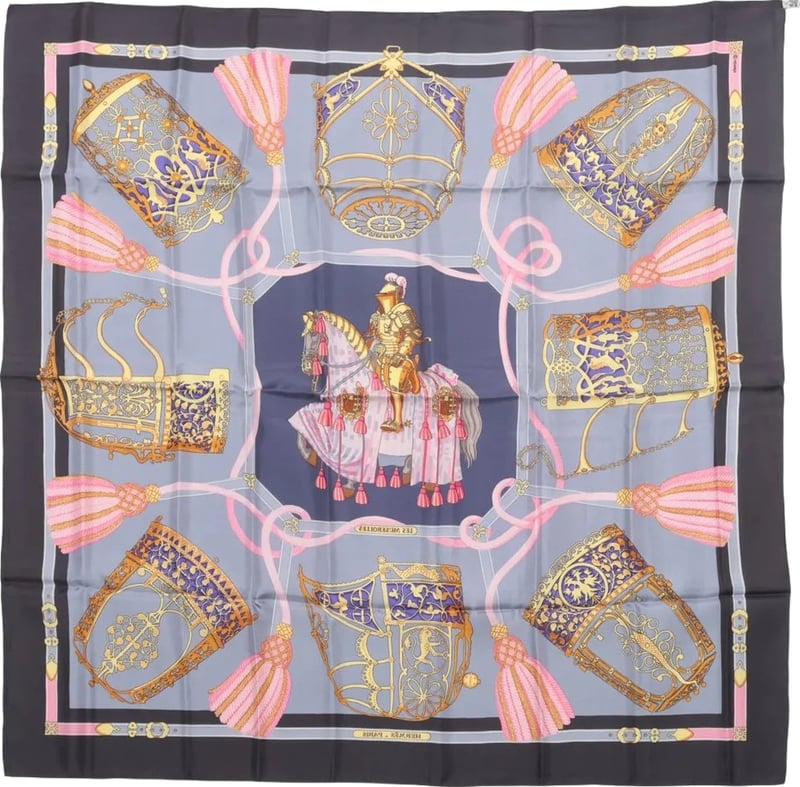 Hermès Carré 90 "LES MUSEROLLES" Silk handkerchief in Gray