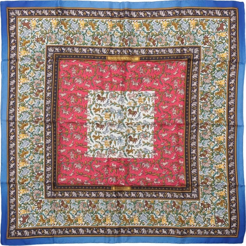 Hermès Carré 90 "CHASSE en INDE" Silk handkerchief in Blue