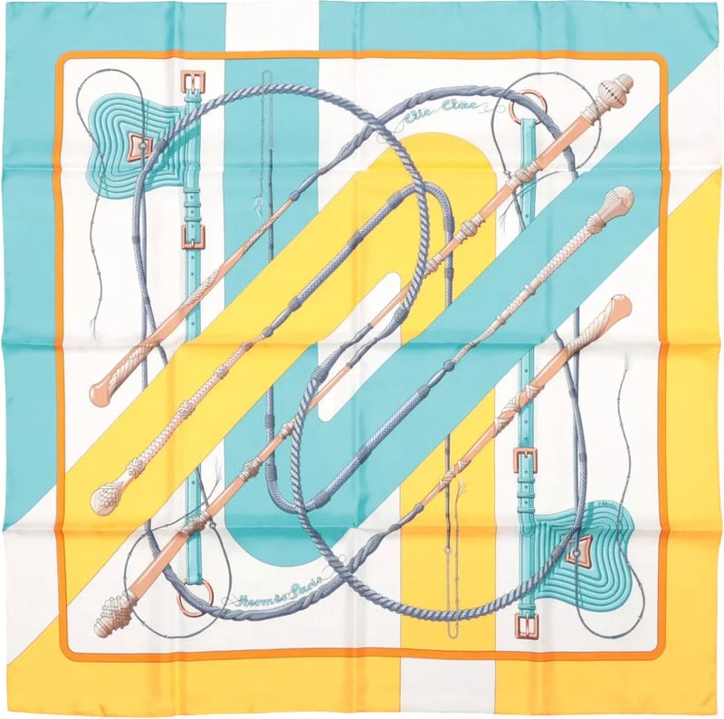 Hermès Carré 90 "Clic Clac" Scarf Silk in Blue x Yellow