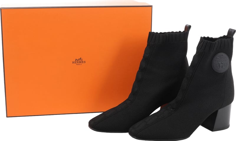 Hermès Volver Leather x Fabric Ankle Boots in Black 192034Z, Size EU 37