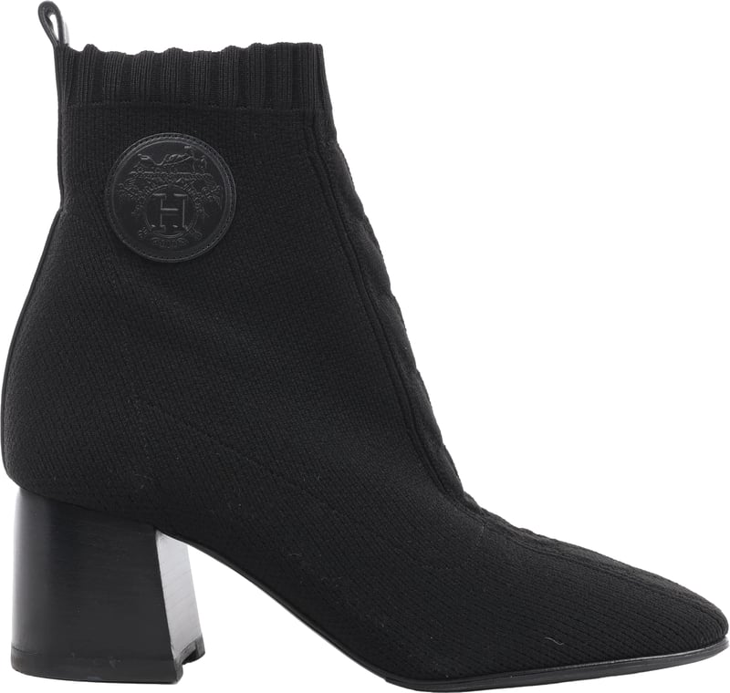 Hermès Volver Leather x Fabric Ankle Boots in Black 192034Z, Size EU 37