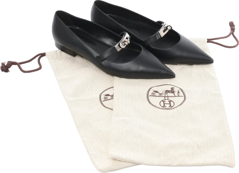 Hermès Kelly 25SS Leather Ballet Flat in Black 251002Z, Size EU 36