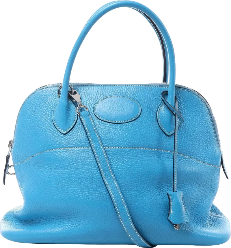 HERMES Bolide 31 Taurillon Clemence 2Way Handbag in Blue □I: 2005