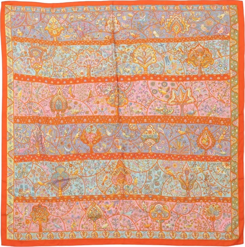Hermès Carré Géant "Au Pays des Oiseaux Fleurs" Silk handkerchief in Orange