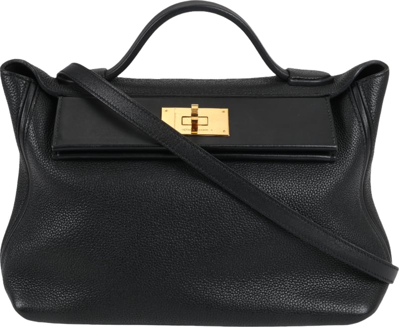 HERMES 24/24 29 Togo Leather Handbag in Black and Gold Metal Fittings D: 2019