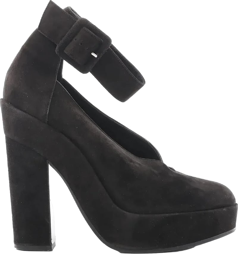 HERMES Leather & Suede Strap Heels in Black, Size 38 EU