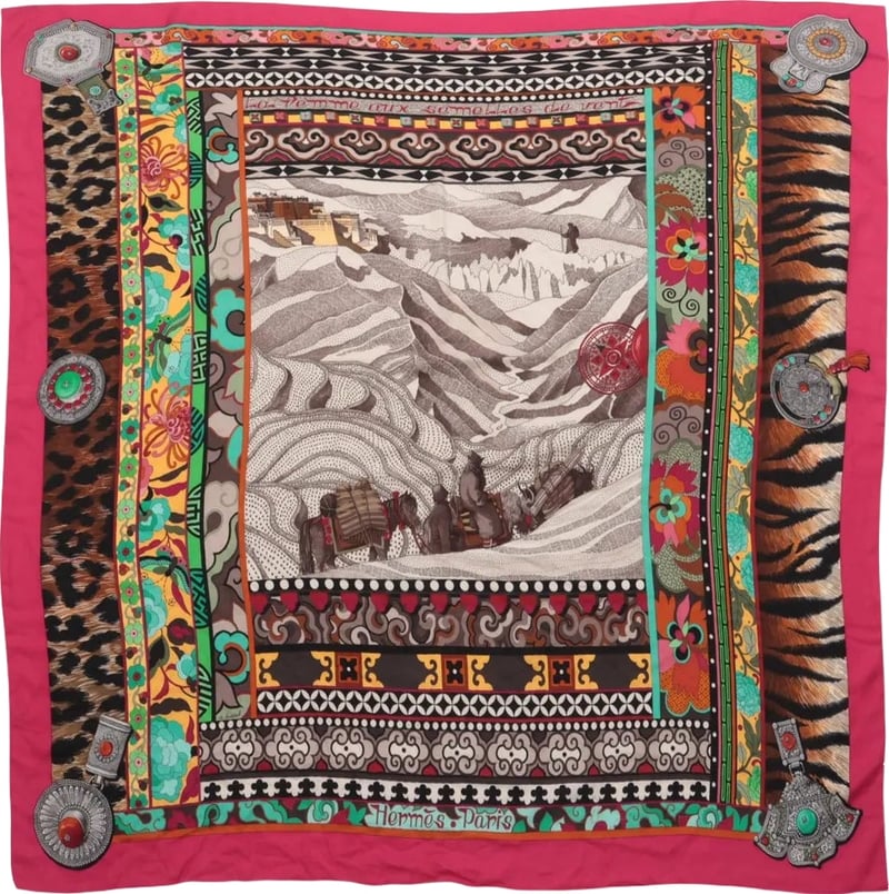 Hermès Carré Géant "La Femme aux Semelles de Vent" Cashmere & Silk Scarf in Pink