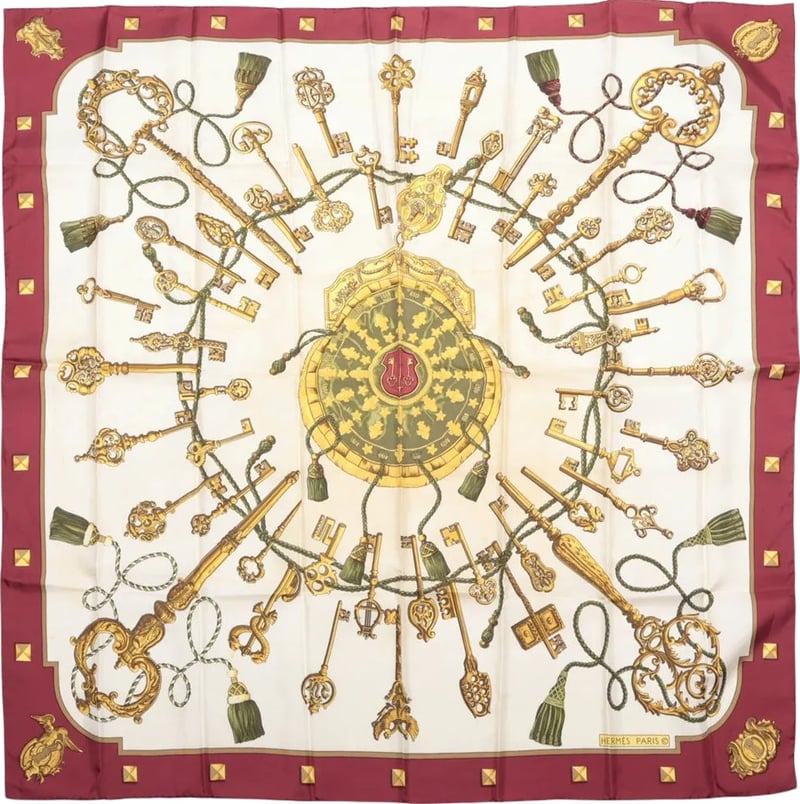 Hermès Carré 90 "LES CLES" Silk handkerchief in Burgundy