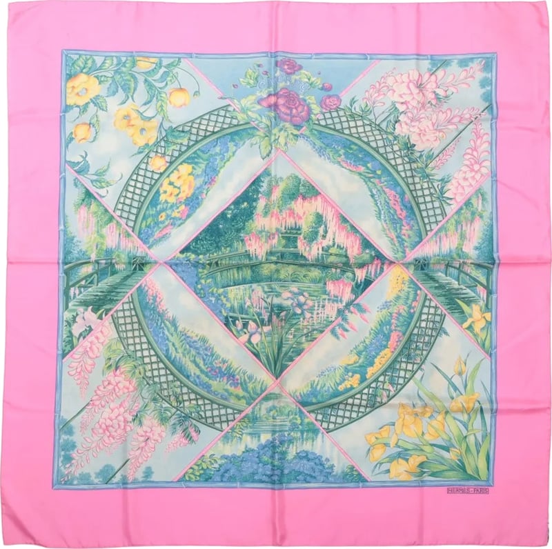 Hermès Carré 90 "GIVERNY" Silk handkerchief in Pink