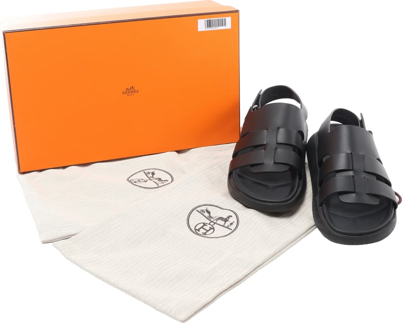 Hermès Doha Leather Sandals 39 Unisex Black 212888Z