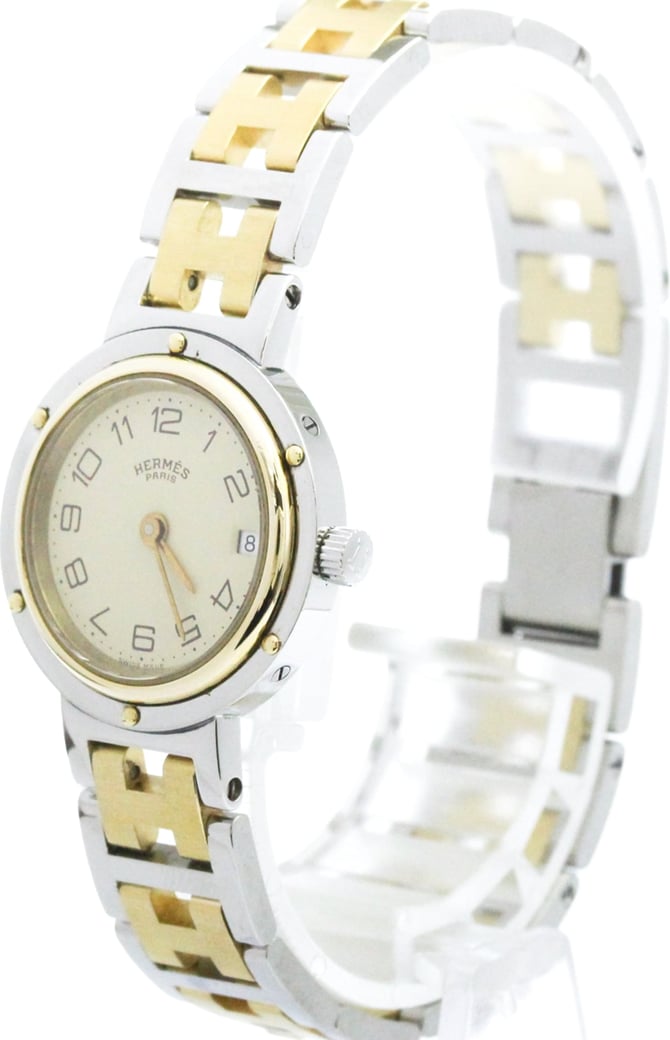 Hermes Clipper Quartz Stainless Steel and Plated Metal 24