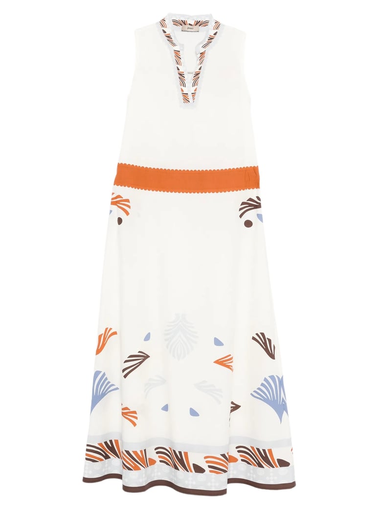 Patterned Trim Rust Waistband Dress