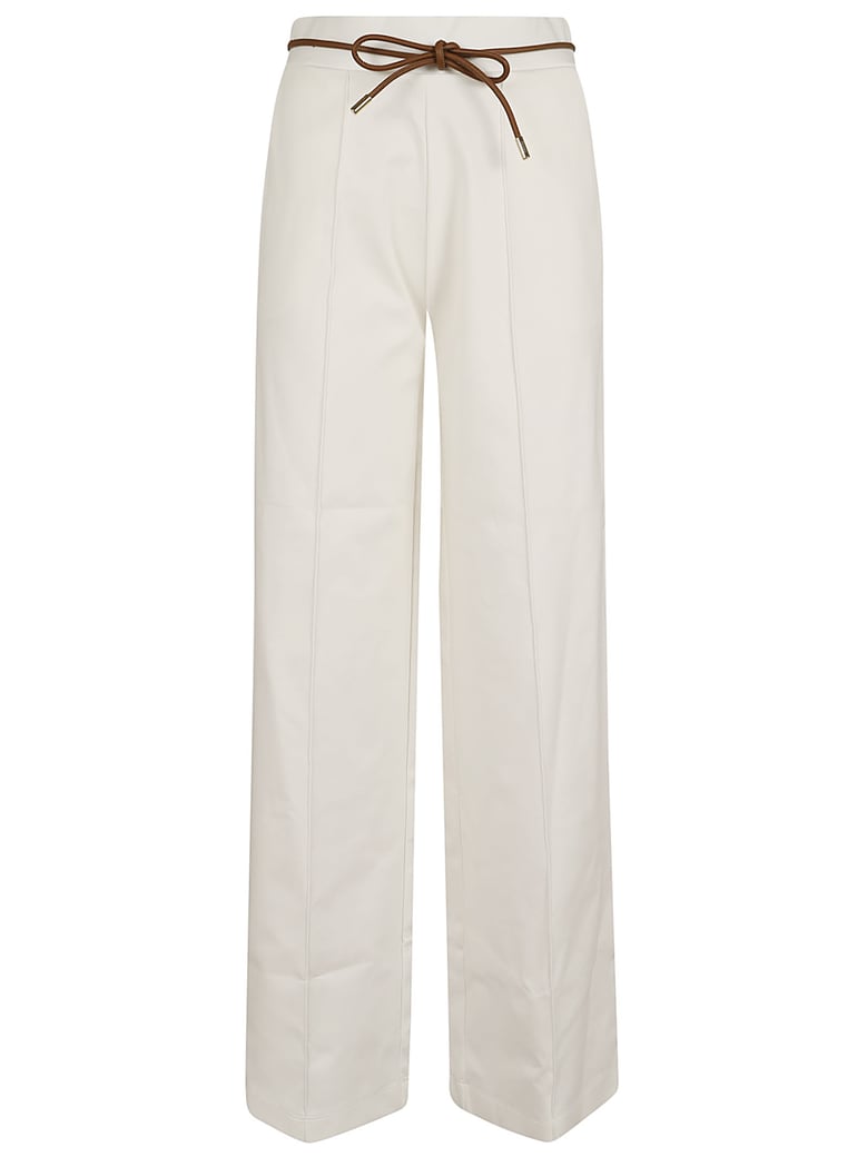 Wide-Leg Trousers with Leather Drawstring Belt and Fluid Cut