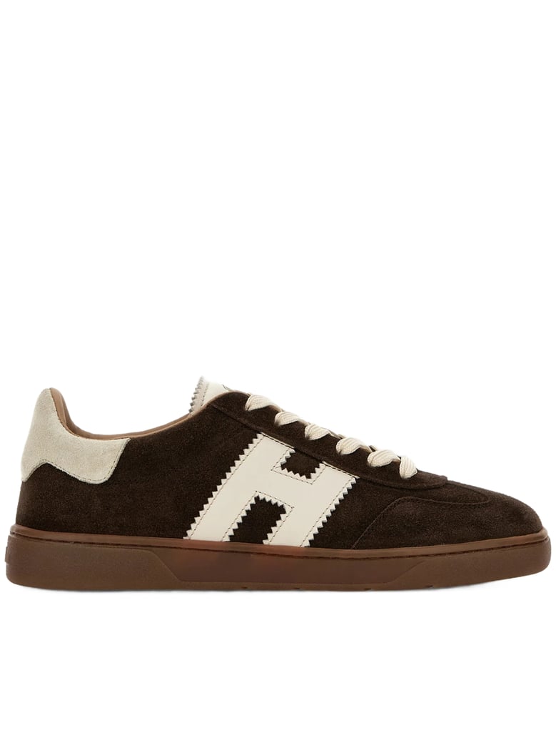Dark Brown Suede Low-Top Sneakers With Cream Logo