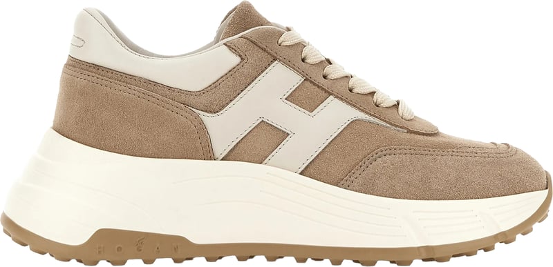 Beige Chunky Suede Cream Leather Sneakers