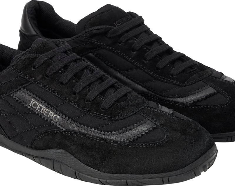 Low-top sneakers in black suede and mesh