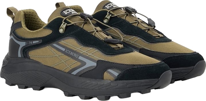 Green and black colour-block outdoor sneakers