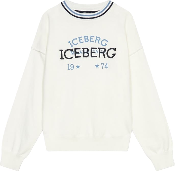 Boys' crew-neck sweater with optical white Iceberg logo